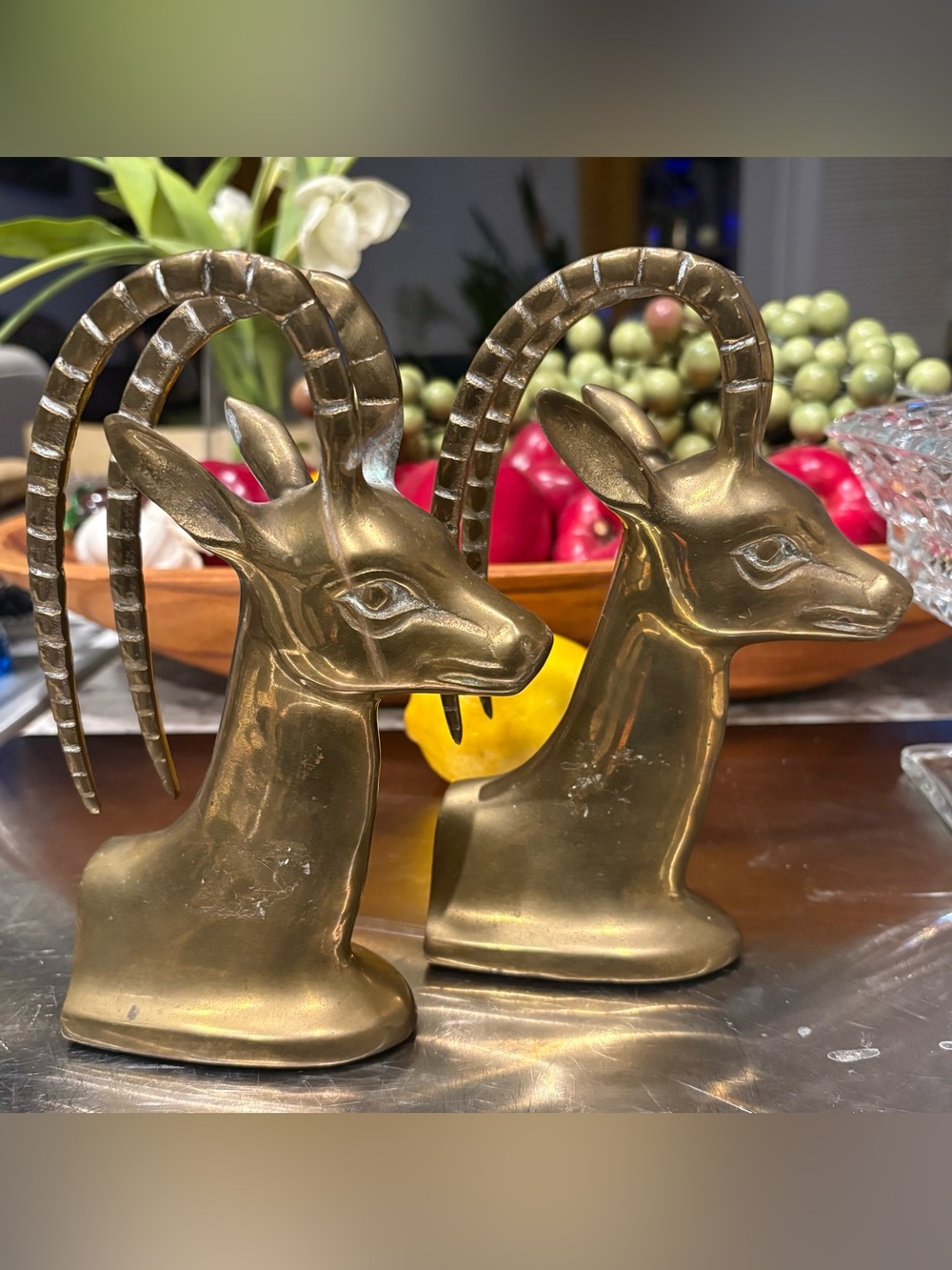 Vintage mid-century Solid Brass Gazelle Bookends - Pair